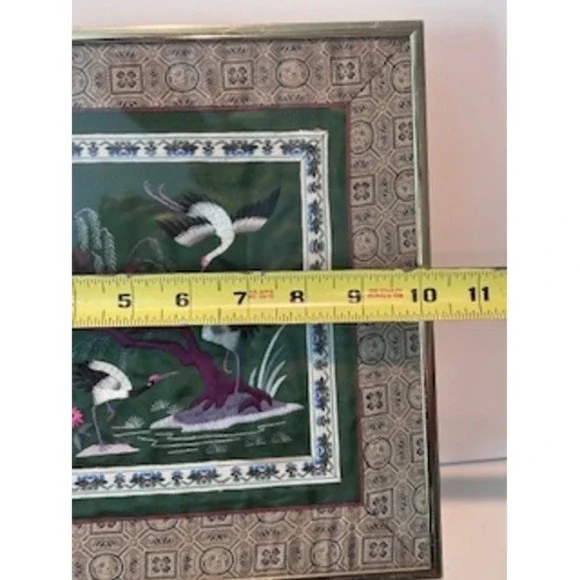 Vintage Framed Asian Silk Embroidered Art Pair Birds Flowers Wall‎ Decor